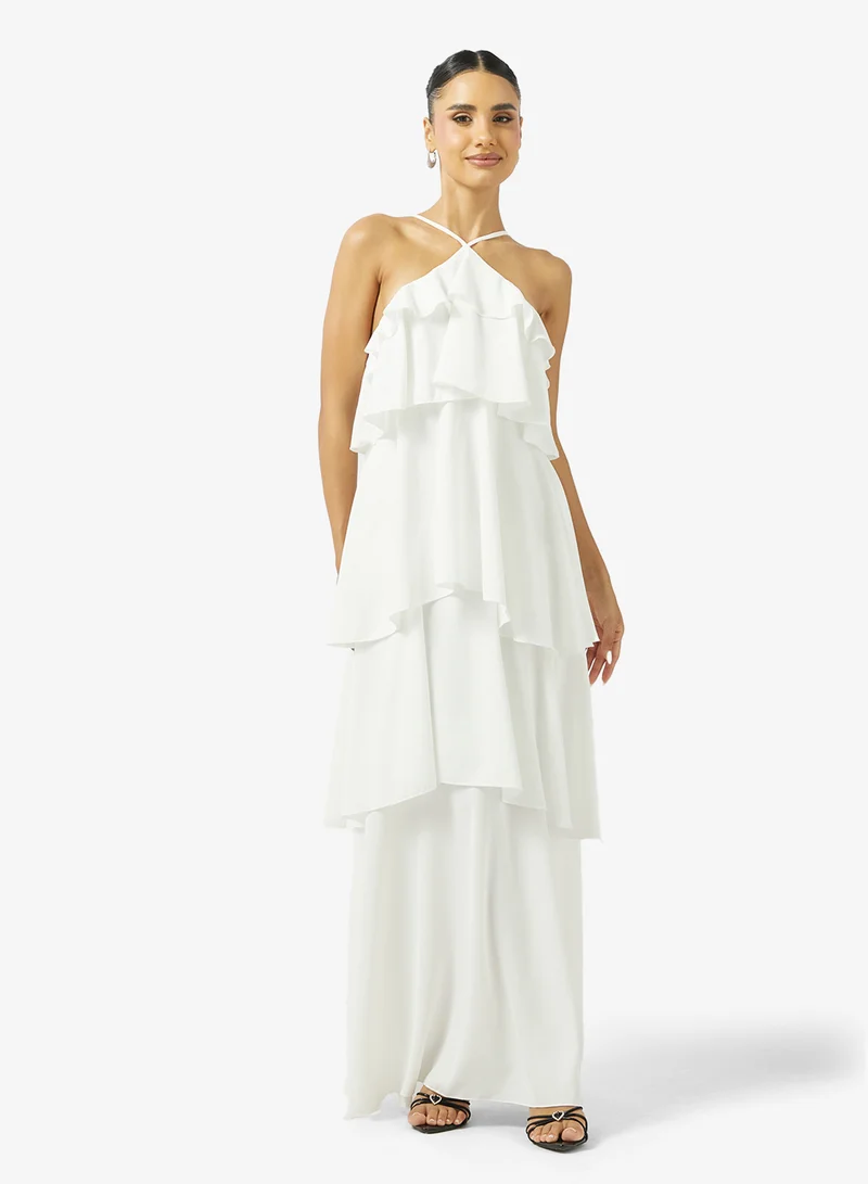 Ginger Boutique Halter Neck Waterfall Frill Detail Dress